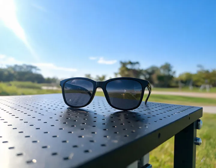 Outdoor sunglass blanks with polarized lenses prepared for a wholesale brief