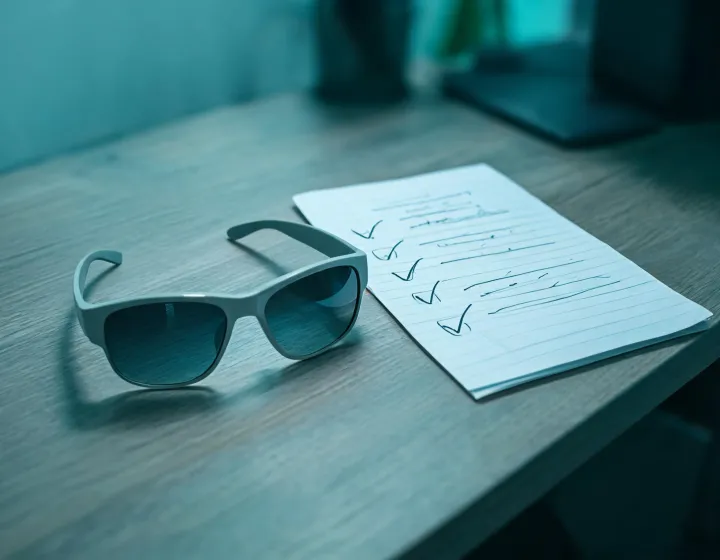 Polarized lenses glasses blank beside a written quote checklist